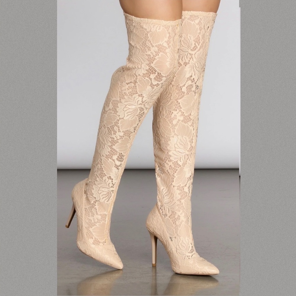 Lace Stiletto Thigh High Boots - Picture 2 of 11